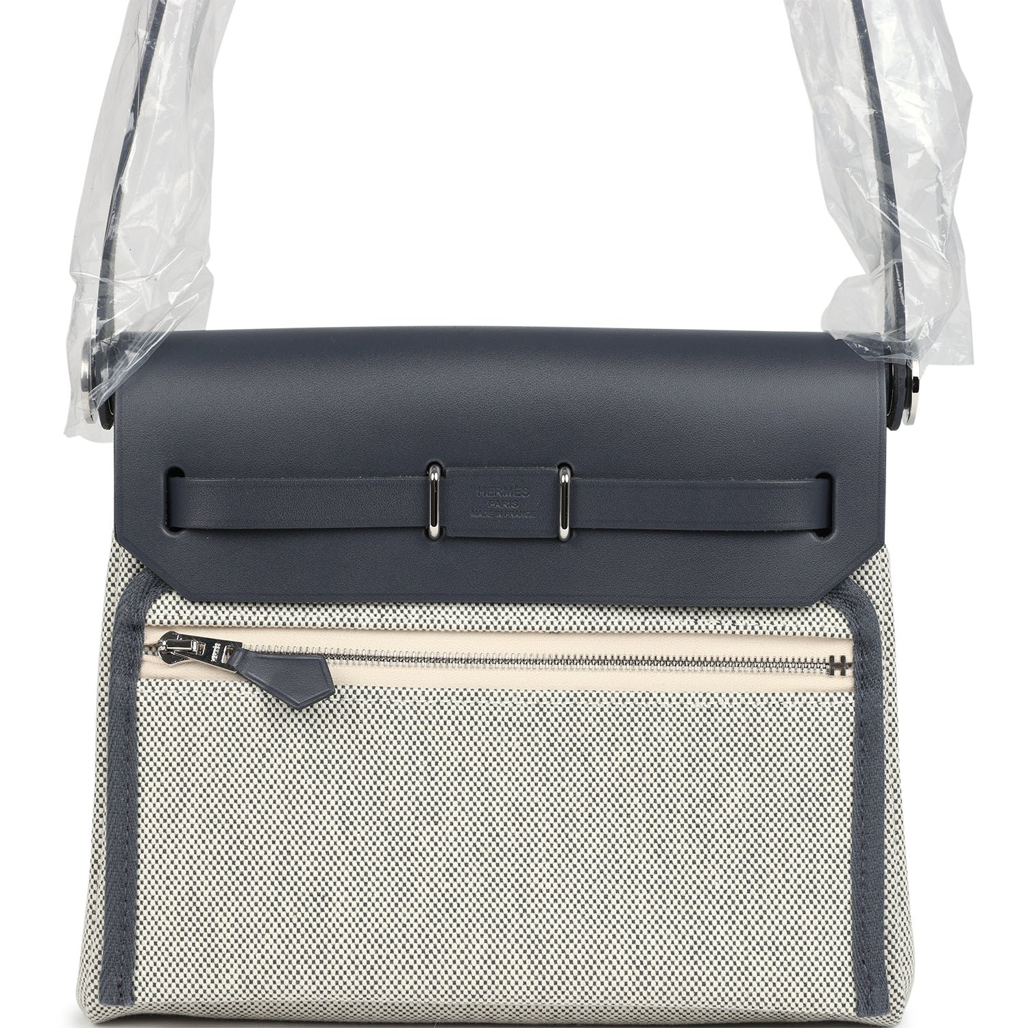 Hermes Herbag Zip 20 Mini Ecru and Ardoise Toile H Canvas and Ardoise Vache Hunter Palladium Hardware - Image 4