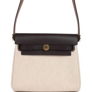 Hermes Herbag Zip 20 Mini Ecru and Beige Toile H Canvas and Ebene Vache Hunter Gold Hardware