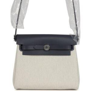 Hermes Herbag Zip 20 Mini Ecru and Bleu Glacier Toile H Canvas and Ardoise Vache Hunter Palladium Hardware