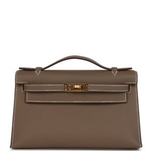Hermes Kelly Pochette Etoupe Swift Gold Hardware