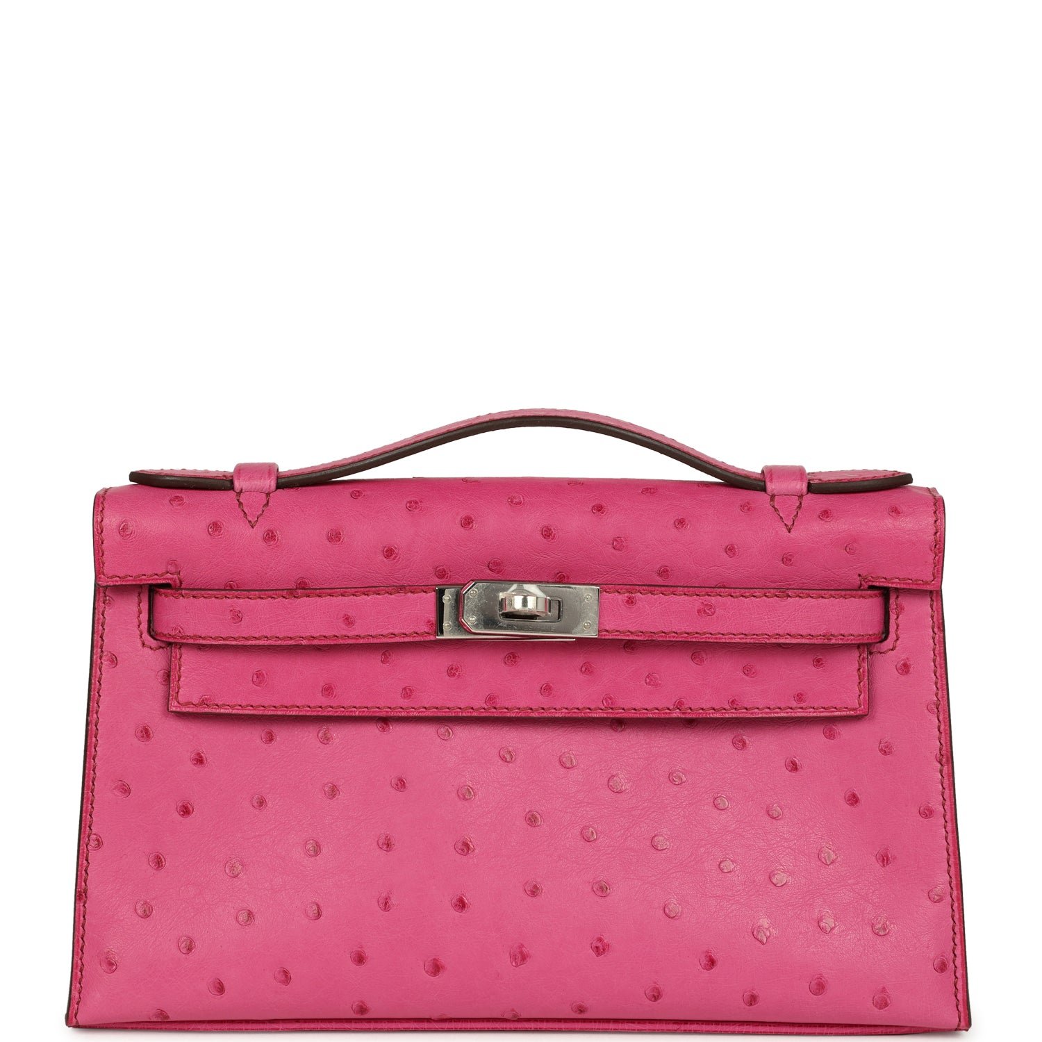 Hermes Kelly Pochette Fuchsia Ostrich Palladium Hardware