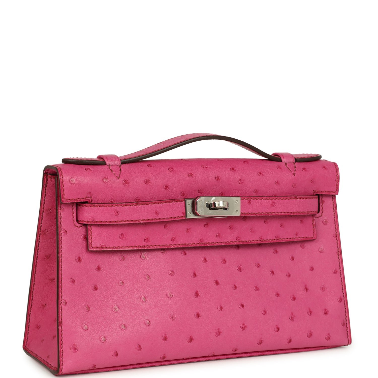 Hermes Kelly Pochette Fuchsia Ostrich Palladium Hardware - Image 2