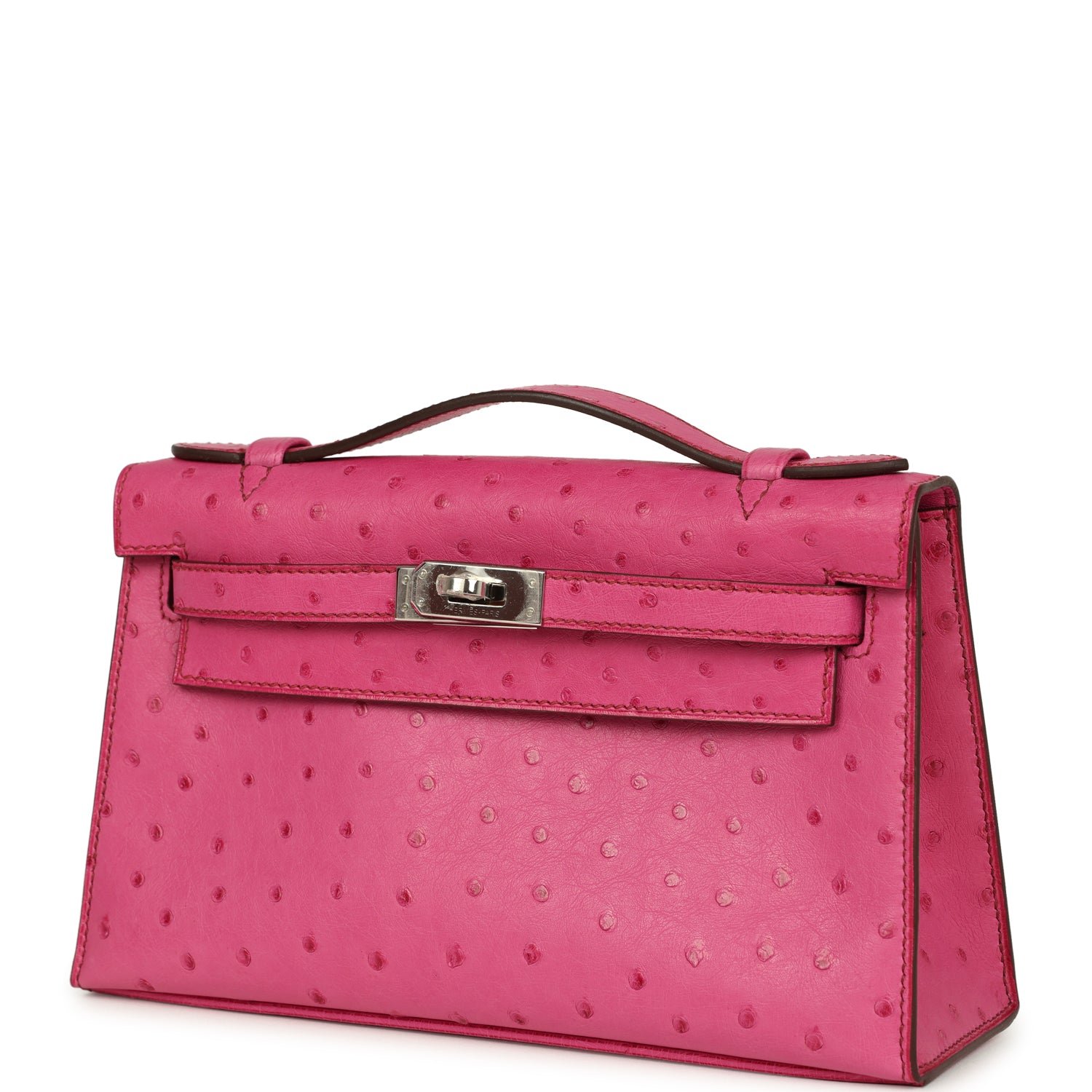 Hermes Kelly Pochette Fuchsia Ostrich Palladium Hardware - Image 5