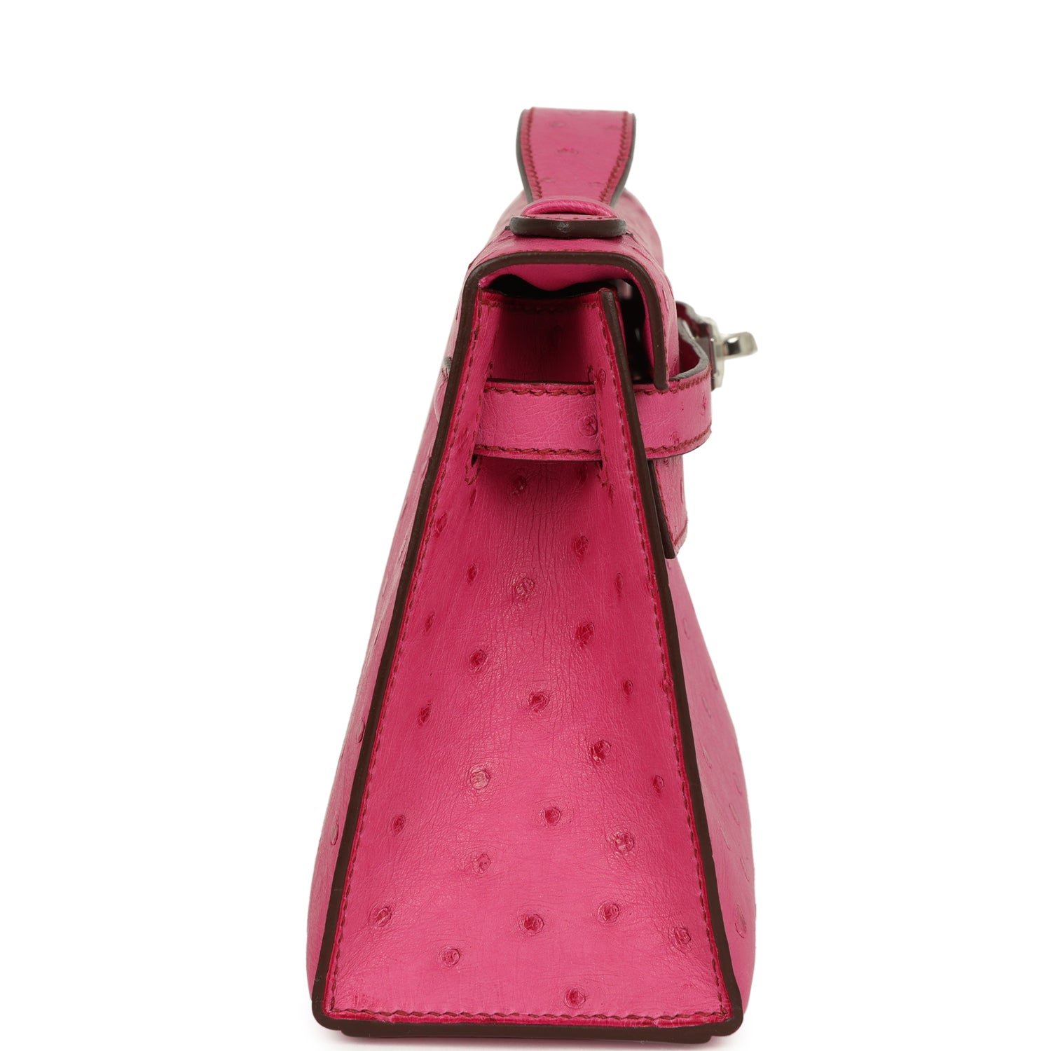 Hermes Kelly Pochette Fuchsia Ostrich Palladium Hardware - Image 3