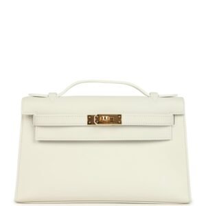 Hermes Kelly Pochette White Swift Gold Hardware