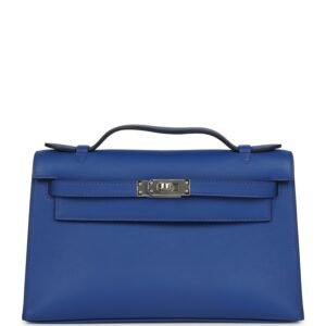 Hermes Kelly Pochette Bleu Royal Swift Palladium Hardware
