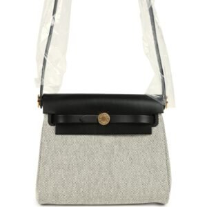 Hermes Herbag Zip 20 Mini Ecru and Black Toile H Canvas and Black Vache Hunter Gold Hardware