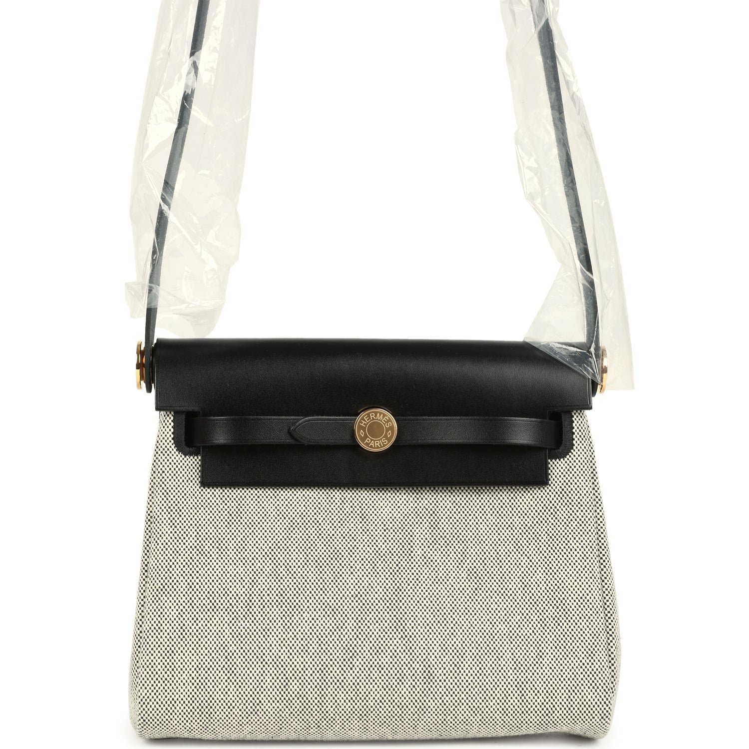 Hermes Herbag Zip 20 Mini Ecru and Black Toile H Canvas and Black Vache Hunter Gold Hardware