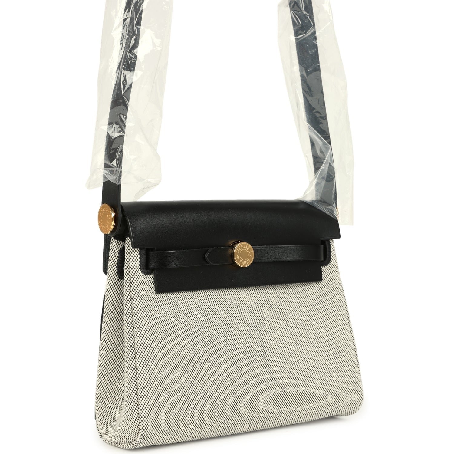 Hermes Herbag Zip 20 Mini Ecru and Black Toile H Canvas and Black Vache Hunter Gold Hardware - Image 2