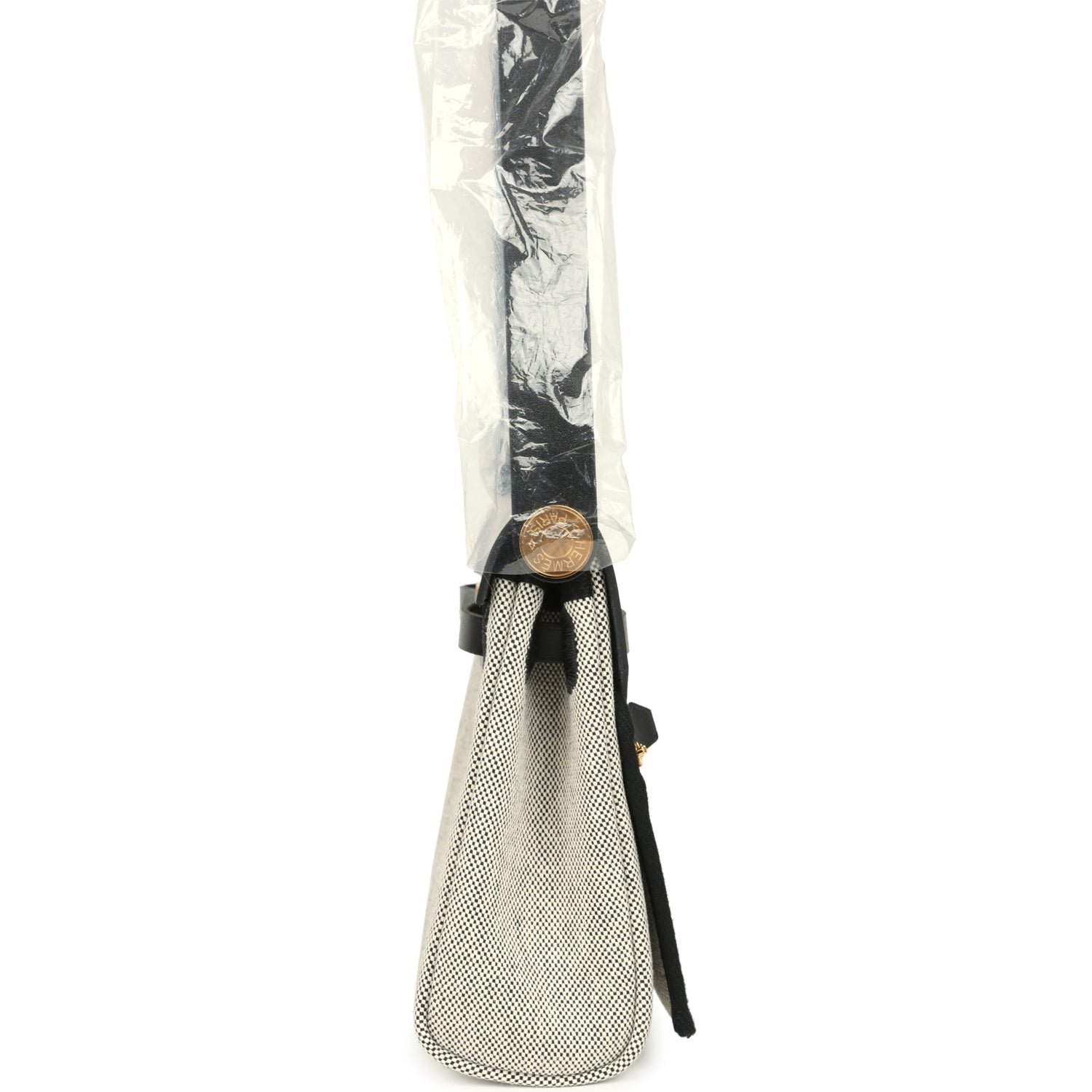 Hermes Herbag Zip 20 Mini Ecru and Black Toile H Canvas and Black Vache Hunter Gold Hardware - Image 3