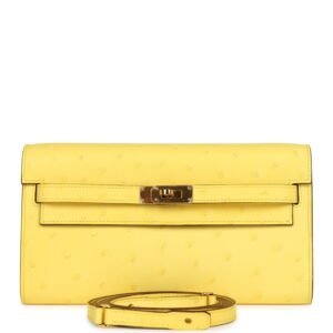 Hermes Kelly To Go Wallet Jaune Citron Ostrich Rose Gold Hardware