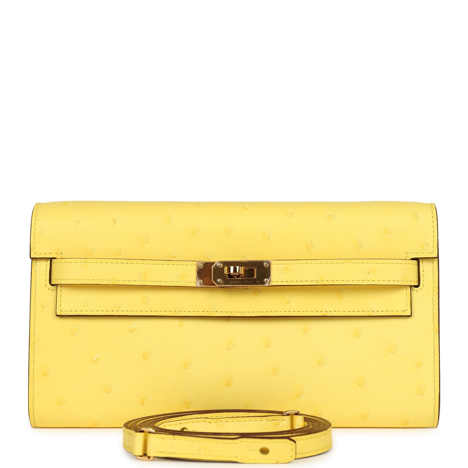 Hermes Kelly To Go Wallet Jaune Citron Ostrich Rose Gold Hardware