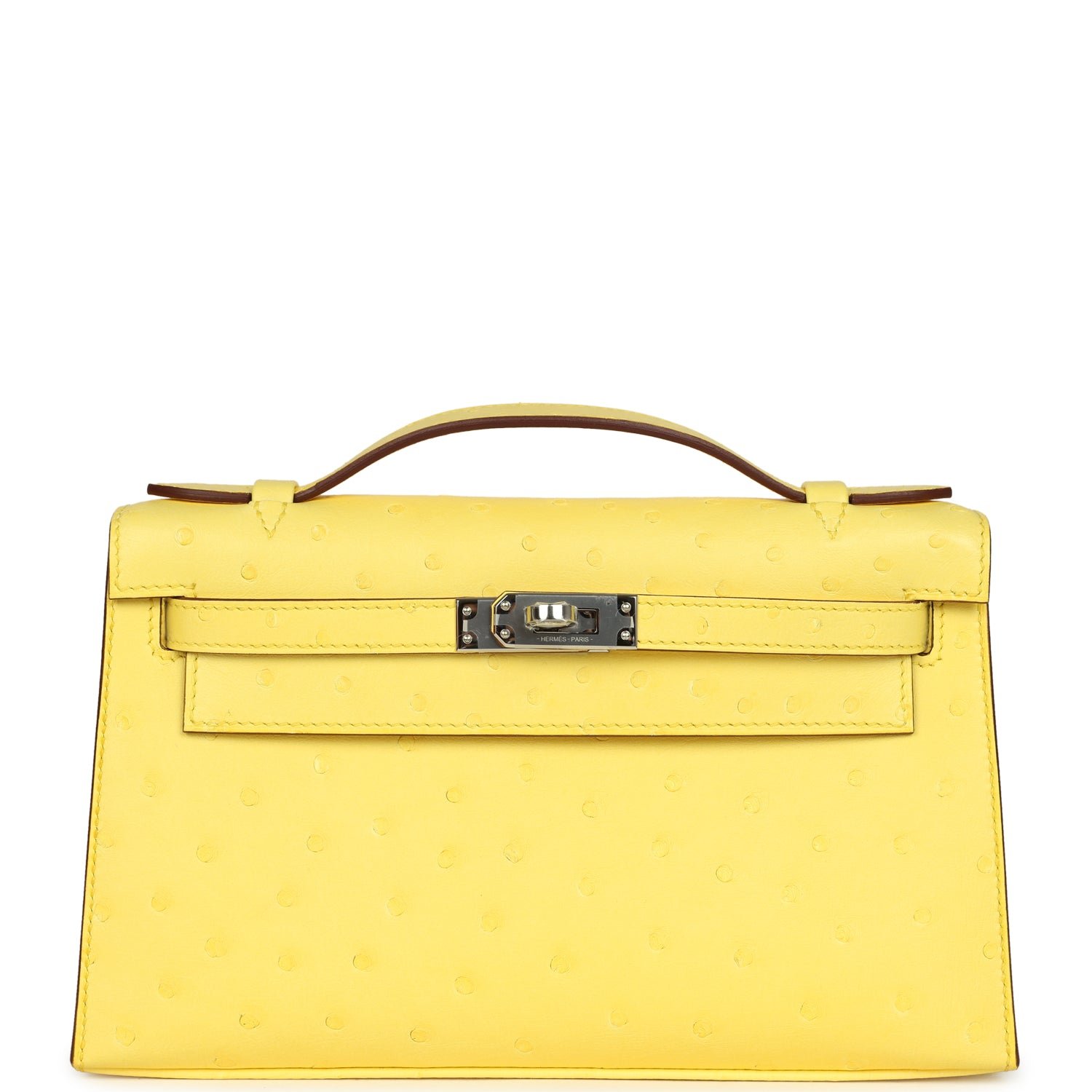 Hermes Kelly Pochette Jaune Citron Ostrich Palladium Hardware