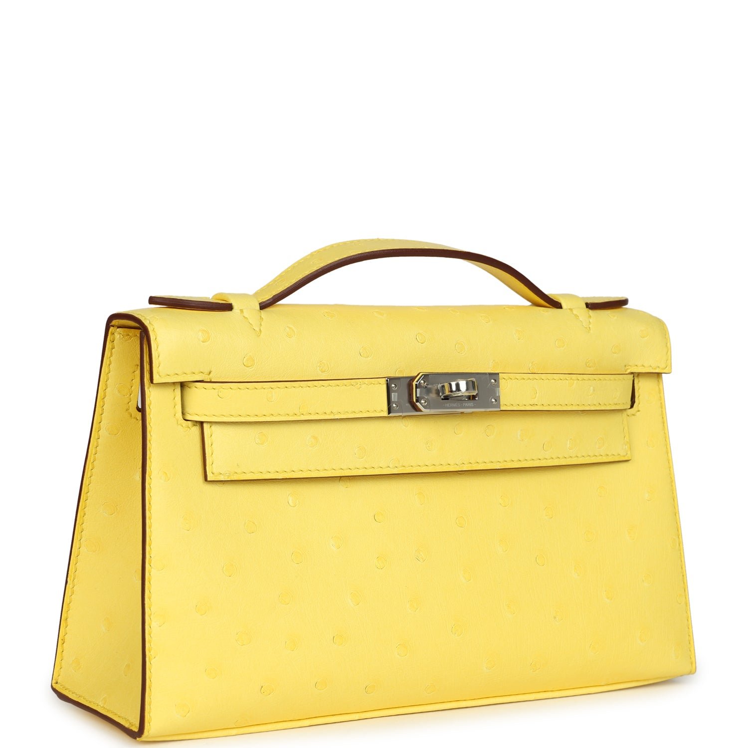 Hermes Kelly Pochette Jaune Citron Ostrich Palladium Hardware - Image 2