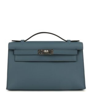 Hermes Kelly Pochette Bleu Tempete Swift Palladium Hardware