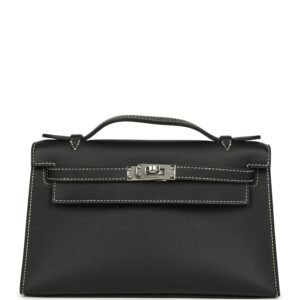 Hermes Special Order (HSS) Kelly Pochette Black Verso Swift Palladium Hardware (MAC-H-FBSLG-260204-1)