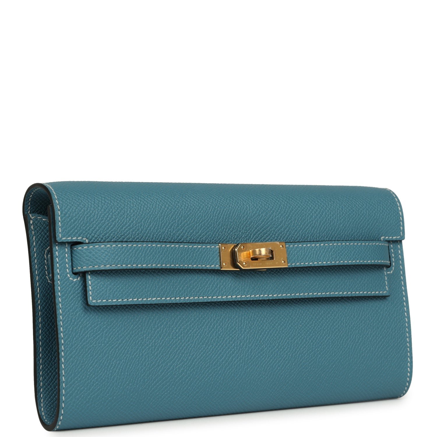 Hermes Kelly Wallet To Go Blue Jean Epsom Gold Hardware - Image 2