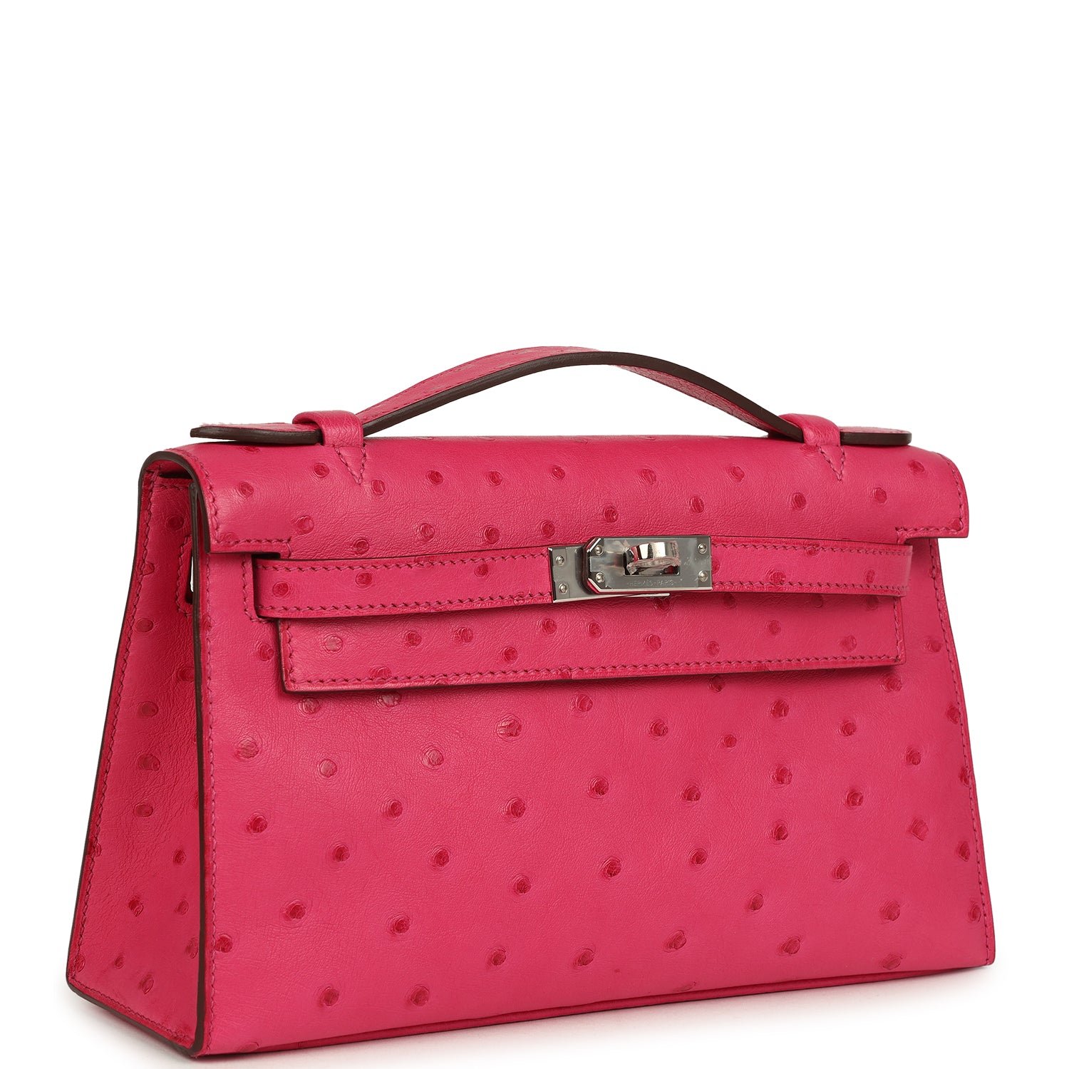 Hermes Kelly Pochette Rose Tyrien Ostrich Palladium Hardware - Image 2