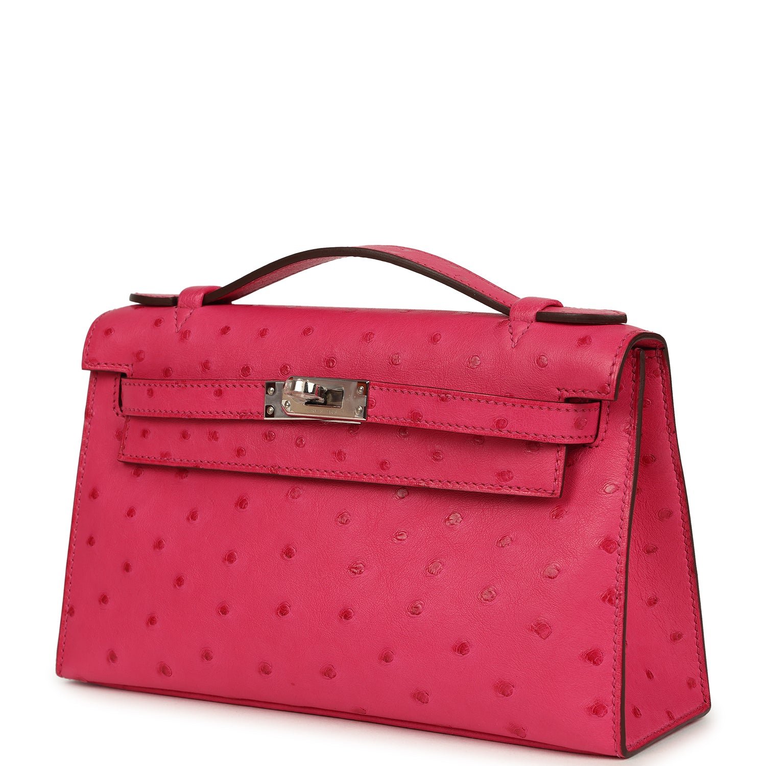 Hermes Kelly Pochette Rose Tyrien Ostrich Palladium Hardware - Image 5