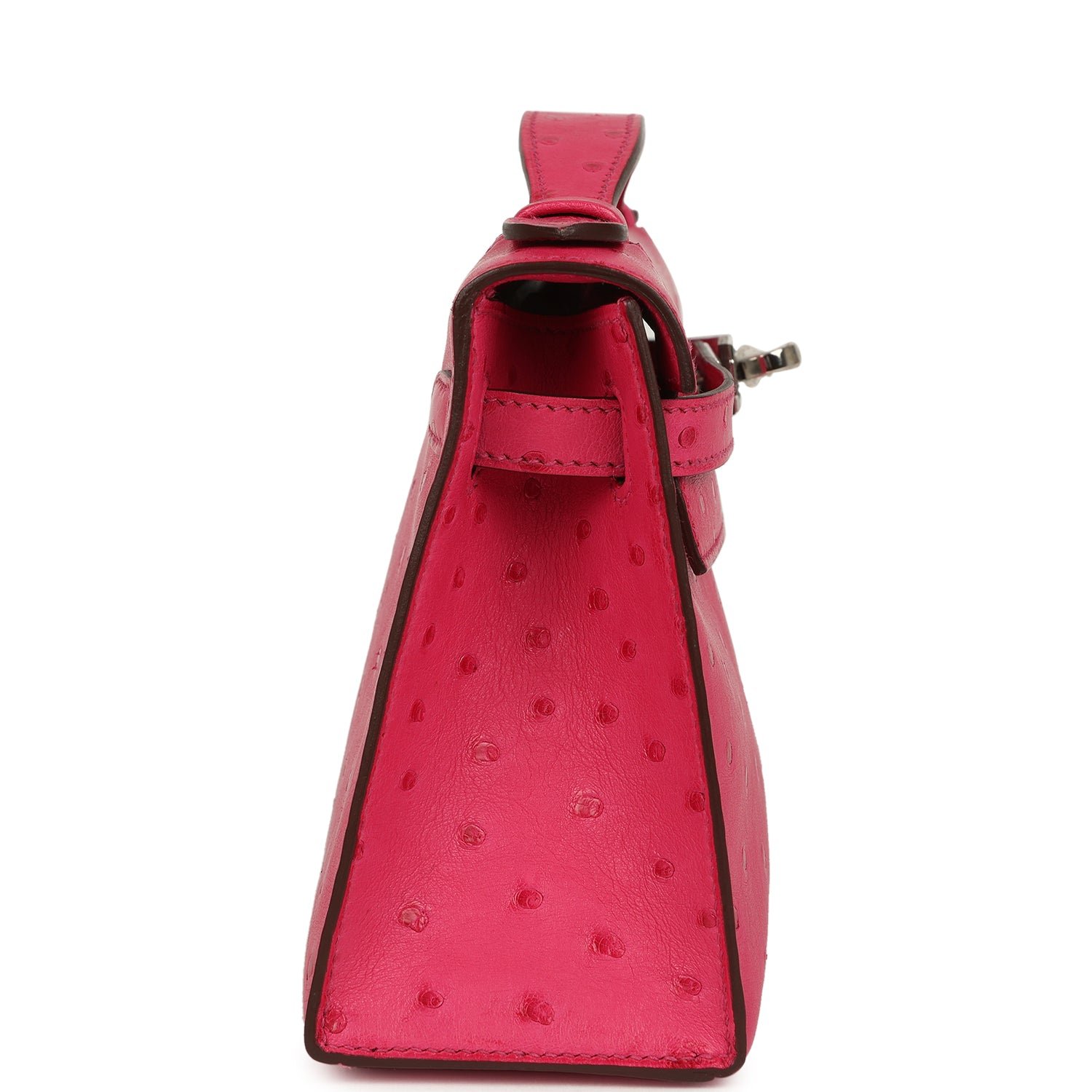 Hermes Kelly Pochette Rose Tyrien Ostrich Palladium Hardware - Image 3