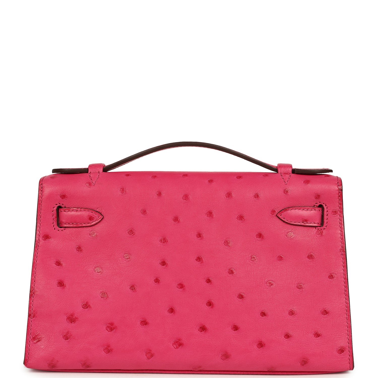 Hermes Kelly Pochette Rose Tyrien Ostrich Palladium Hardware - Image 4