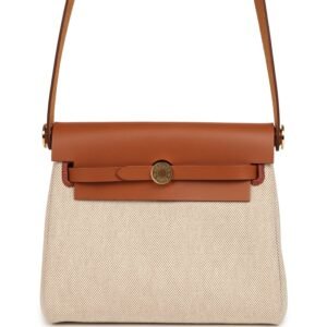 Hermes Herbag Zip 20 Mini Fauve vache, Ecru and Beige Toile H Canvas Hunter Gold Hardware