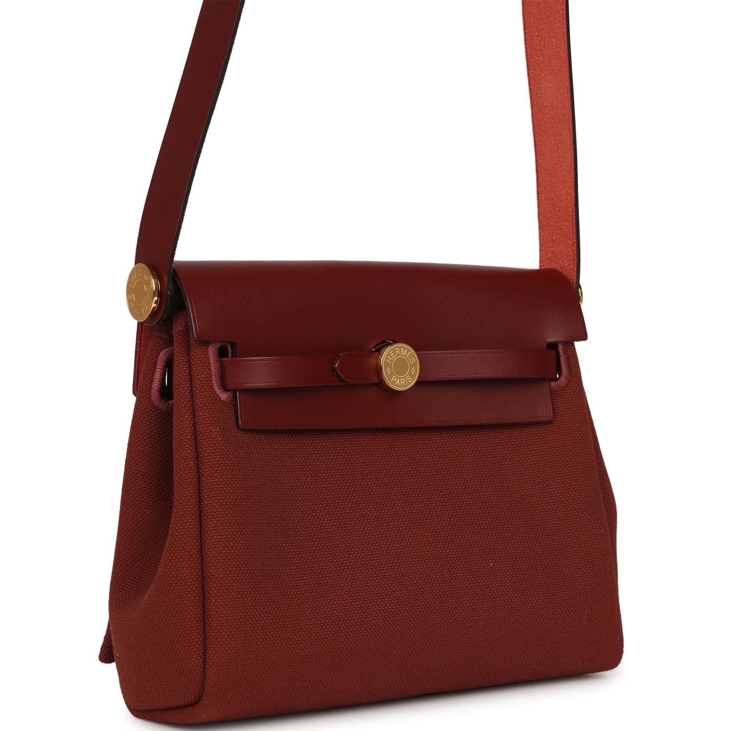 Hermes Herbag Zip 20 Mini Rouge H Toile Militaire Canvas and Vache Hunter Gold Hardware - Image 2