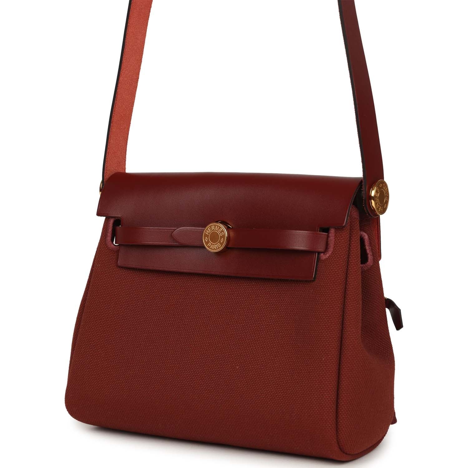 Hermes Herbag Zip 20 Mini Rouge H Toile Militaire Canvas and Vache Hunter Gold Hardware - Image 5
