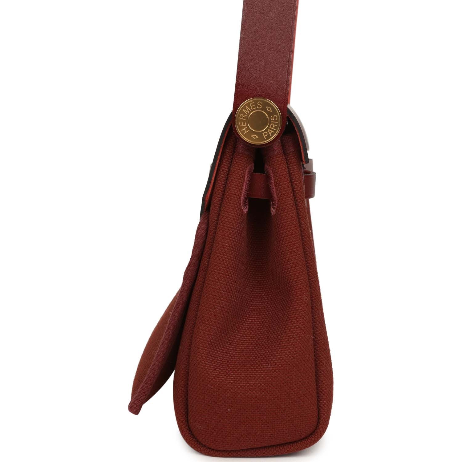 Hermes Herbag Zip 20 Mini Rouge H Toile Militaire Canvas and Vache Hunter Gold Hardware - Image 3