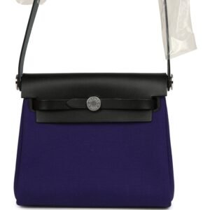 Hermes Herbag Zip 20 Mini Purple Toile Militaire Canvas and Black Vache Hunter Palladium Hardware