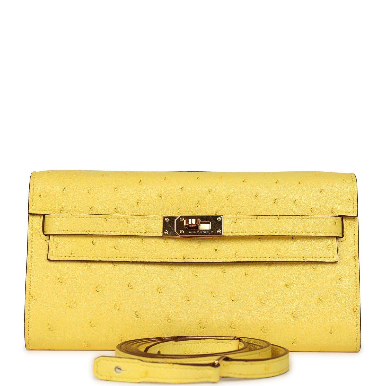 Hermes Kelly Wallet To Go Jaune Citron Ostrich Rose Gold Hardware
