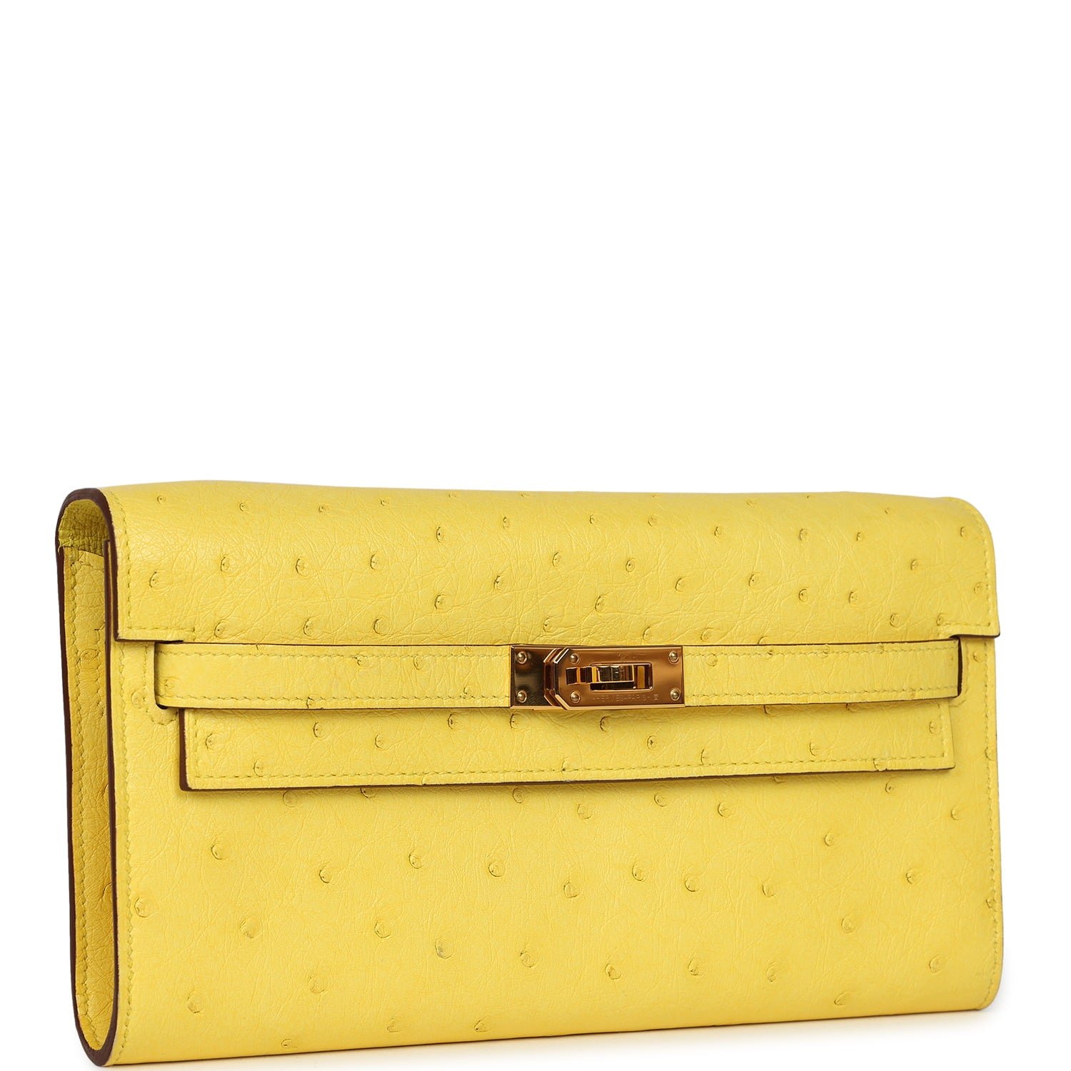 Hermes Kelly Wallet To Go Jaune Citron Ostrich Rose Gold Hardware - Image 2