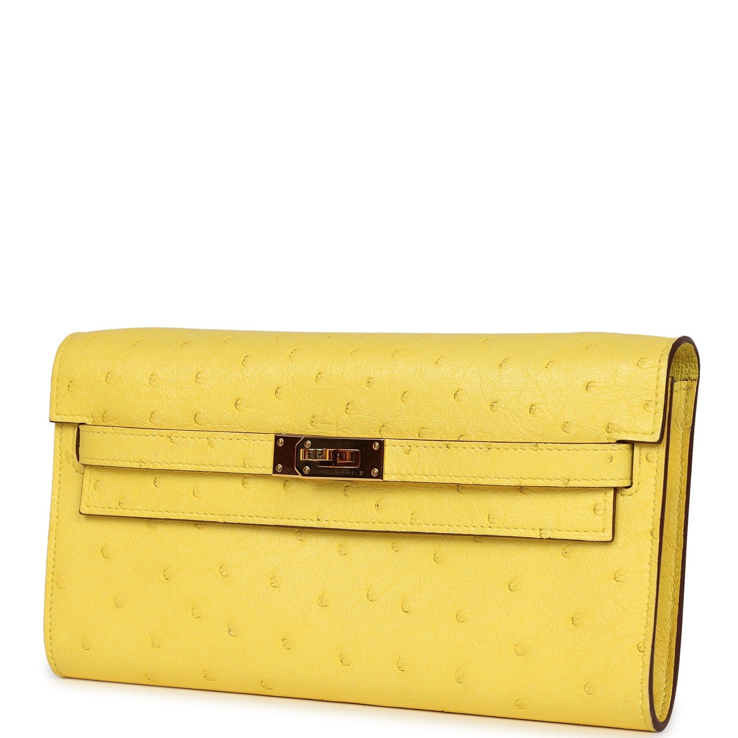 Hermes Kelly Wallet To Go Jaune Citron Ostrich Rose Gold Hardware - Image 5
