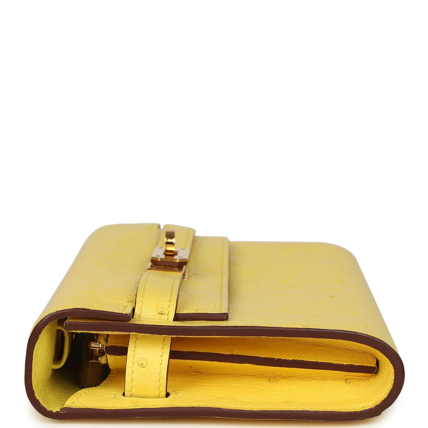 Hermes Kelly Wallet To Go Jaune Citron Ostrich Rose Gold Hardware - Image 4