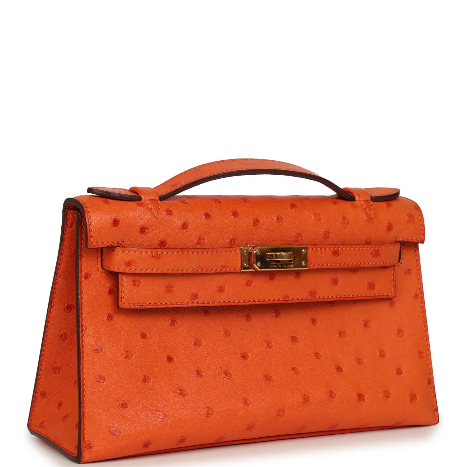 Hermes Kelly Pochette Tangerine Ostrich Gold Hardware - Image 2
