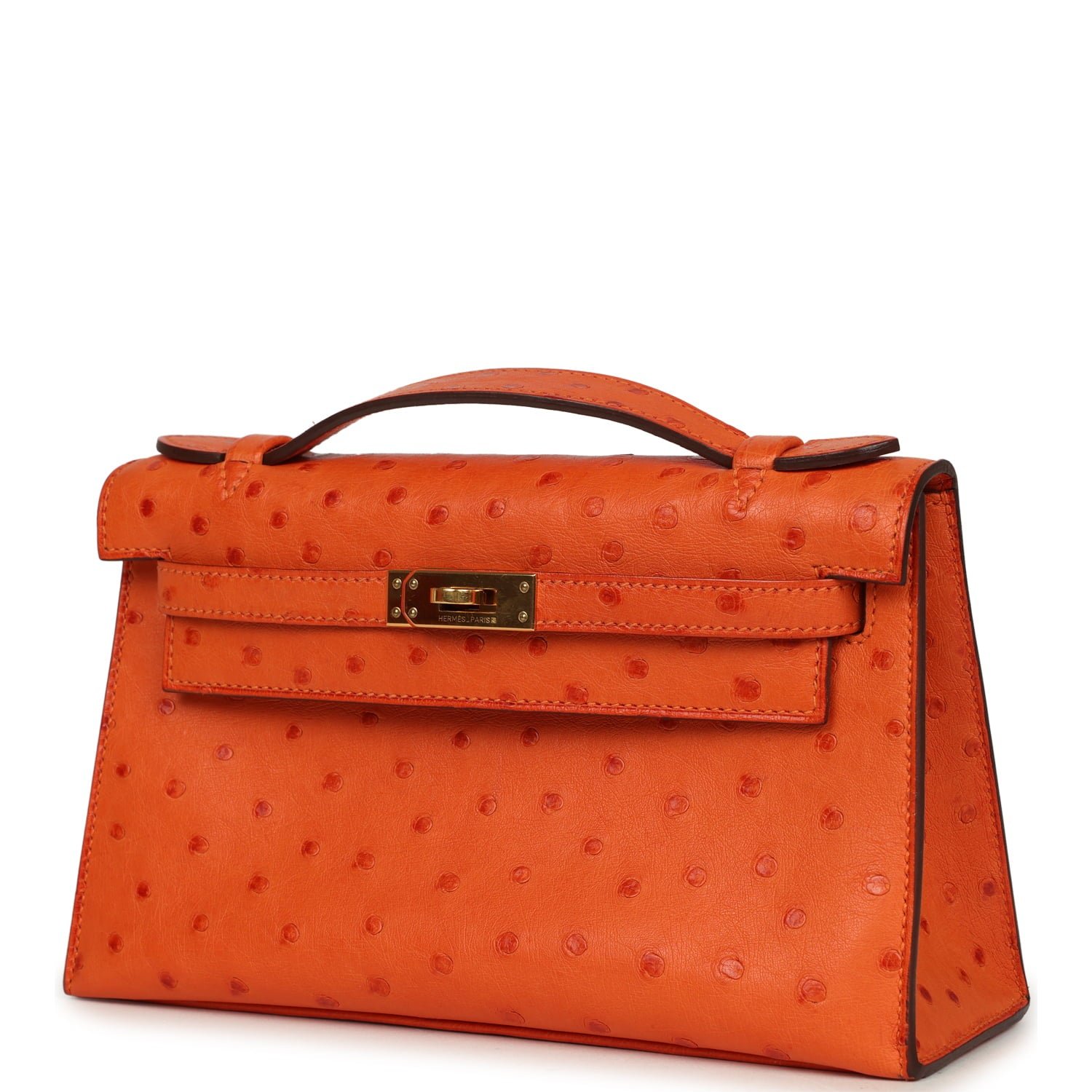 Hermes Kelly Pochette Tangerine Ostrich Gold Hardware - Image 5