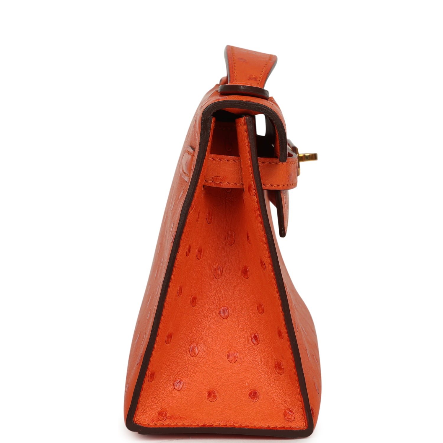 Hermes Kelly Pochette Tangerine Ostrich Gold Hardware - Image 3
