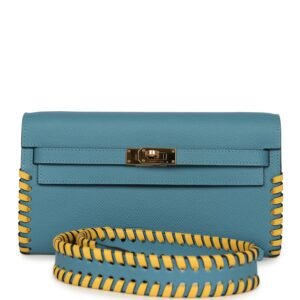 Hermes Kelly To Go Tressage Wallet Blue Jean Epsom and Sun Swift Gold Hardware