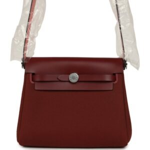 Hermes Herbag Zip 20 Mini Rouge H Toile Militaire Canvas and Vache Hunter Palladium Hardware