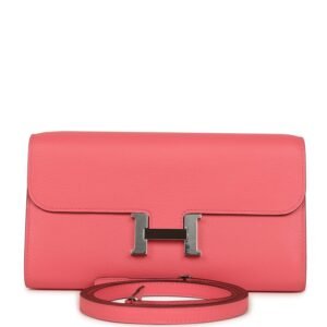 Hermes Constance Wallet To Go Rose Azalee Evercolor Palladium Hardware (MAC-H-FBSLG-260408-2)