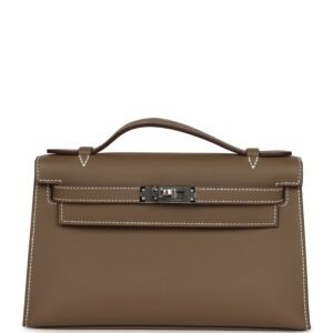Hermes Kelly Pochette Etoupe Swift Palladium Hardware