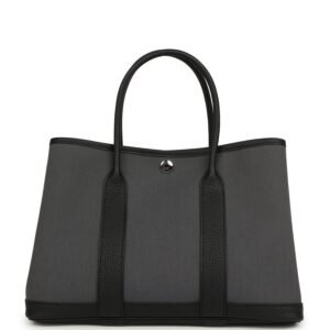 Hermes Garden Party 30 Ardoise Toile and Black Negonda Palladium Hardware