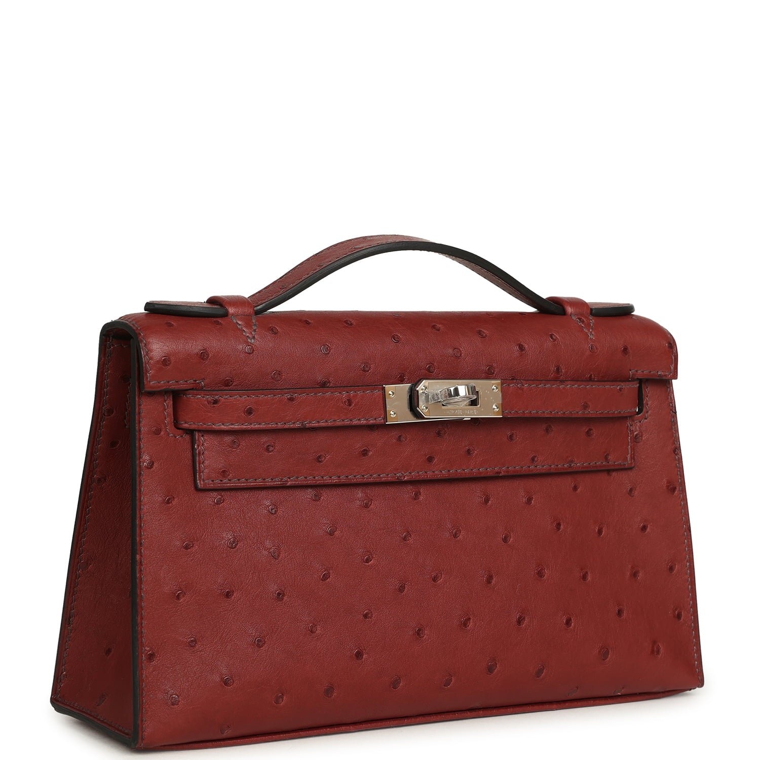 Hermes Kelly Pochette Rouge H Ostrich Palladium Hardware - Image 2