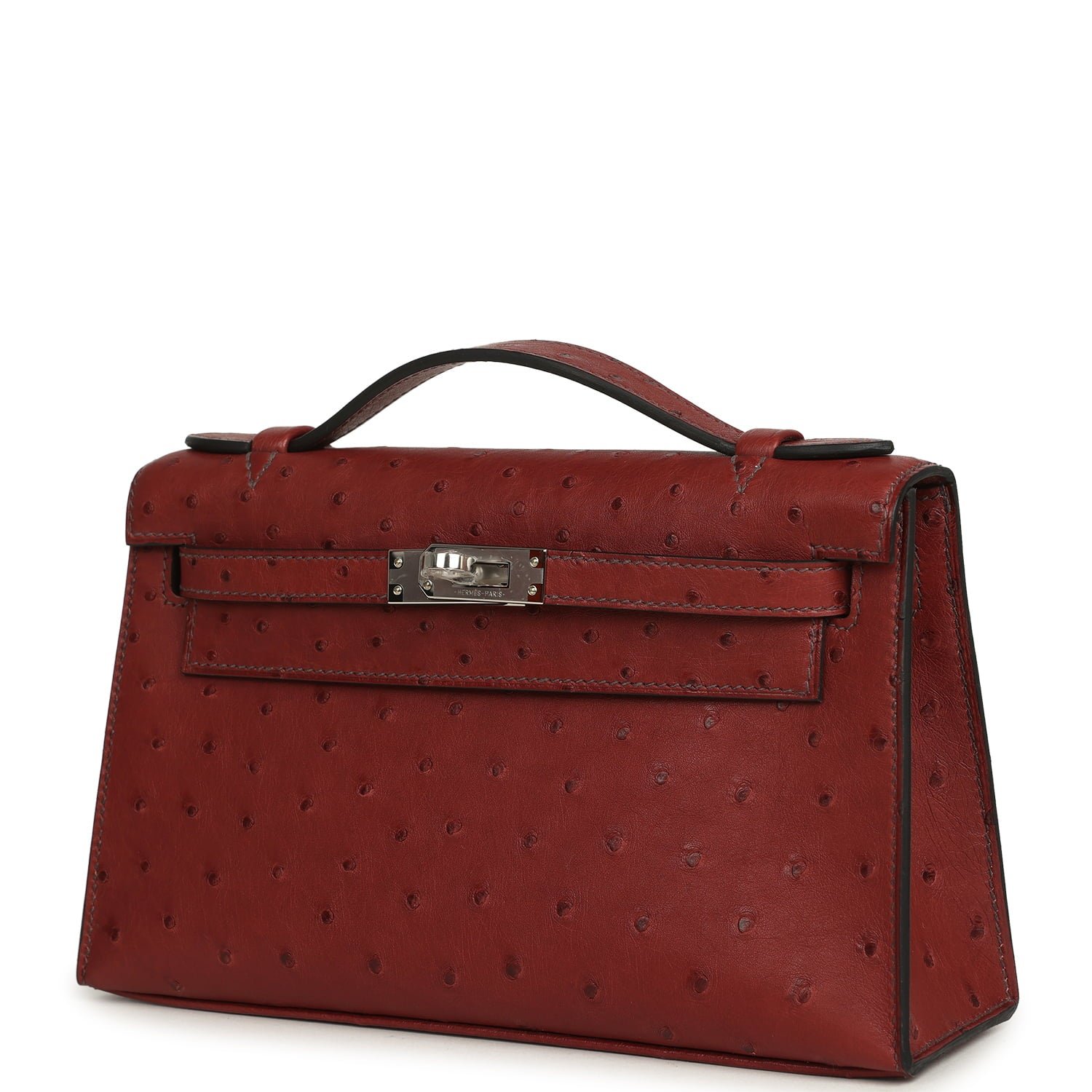 Hermes Kelly Pochette Rouge H Ostrich Palladium Hardware - Image 5