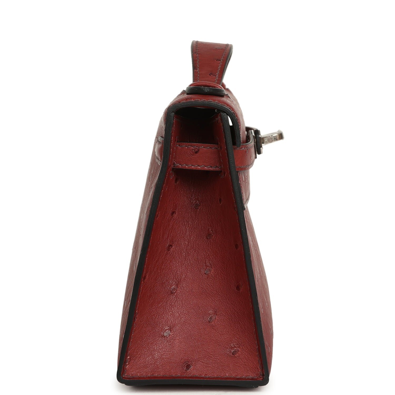Hermes Kelly Pochette Rouge H Ostrich Palladium Hardware - Image 3