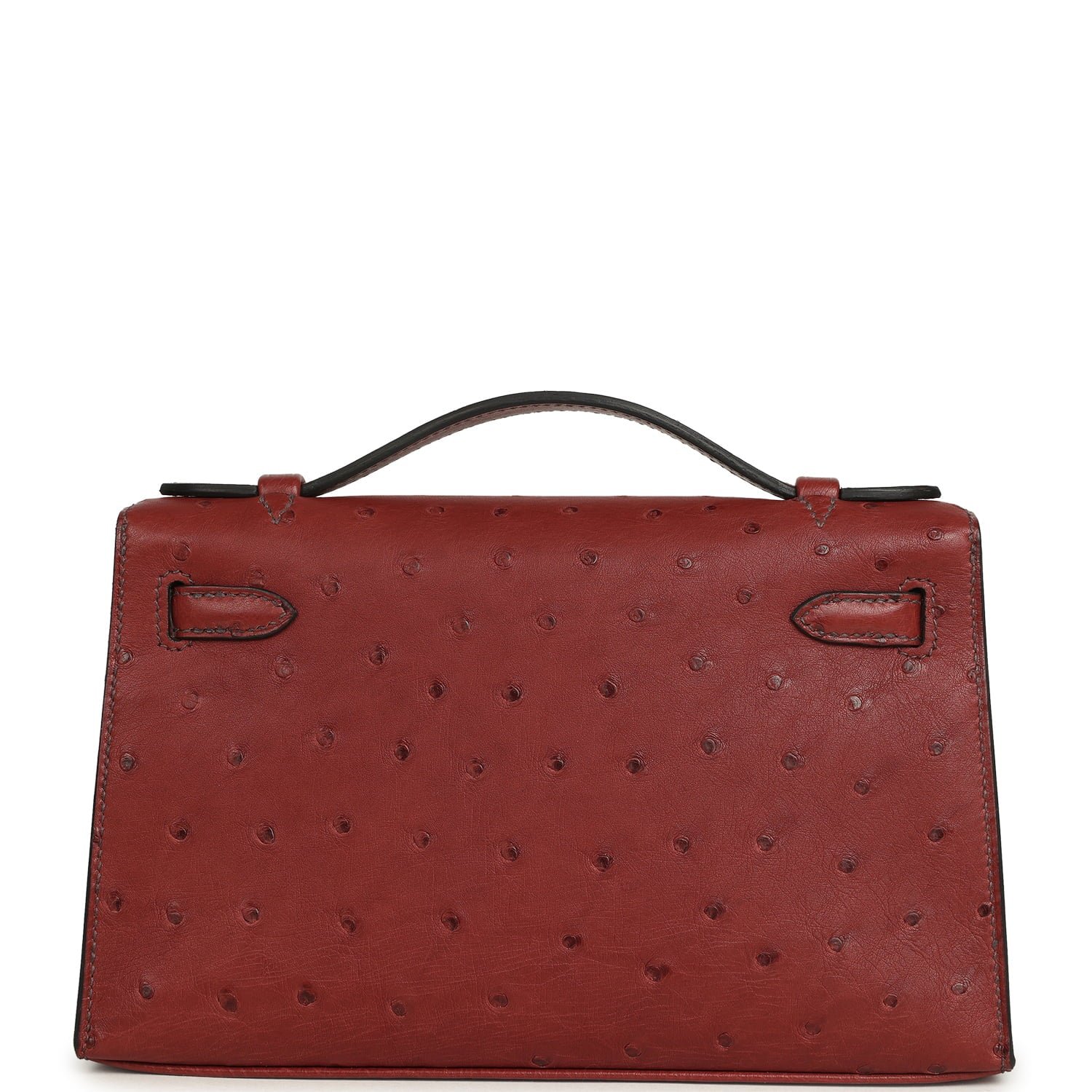 Hermes Kelly Pochette Rouge H Ostrich Palladium Hardware - Image 4