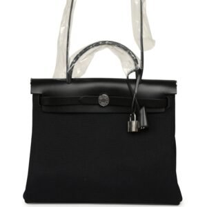 Hermes Herbag Zip 31 PM Black Military Canvas & Vache Hunter Palladium Hardware