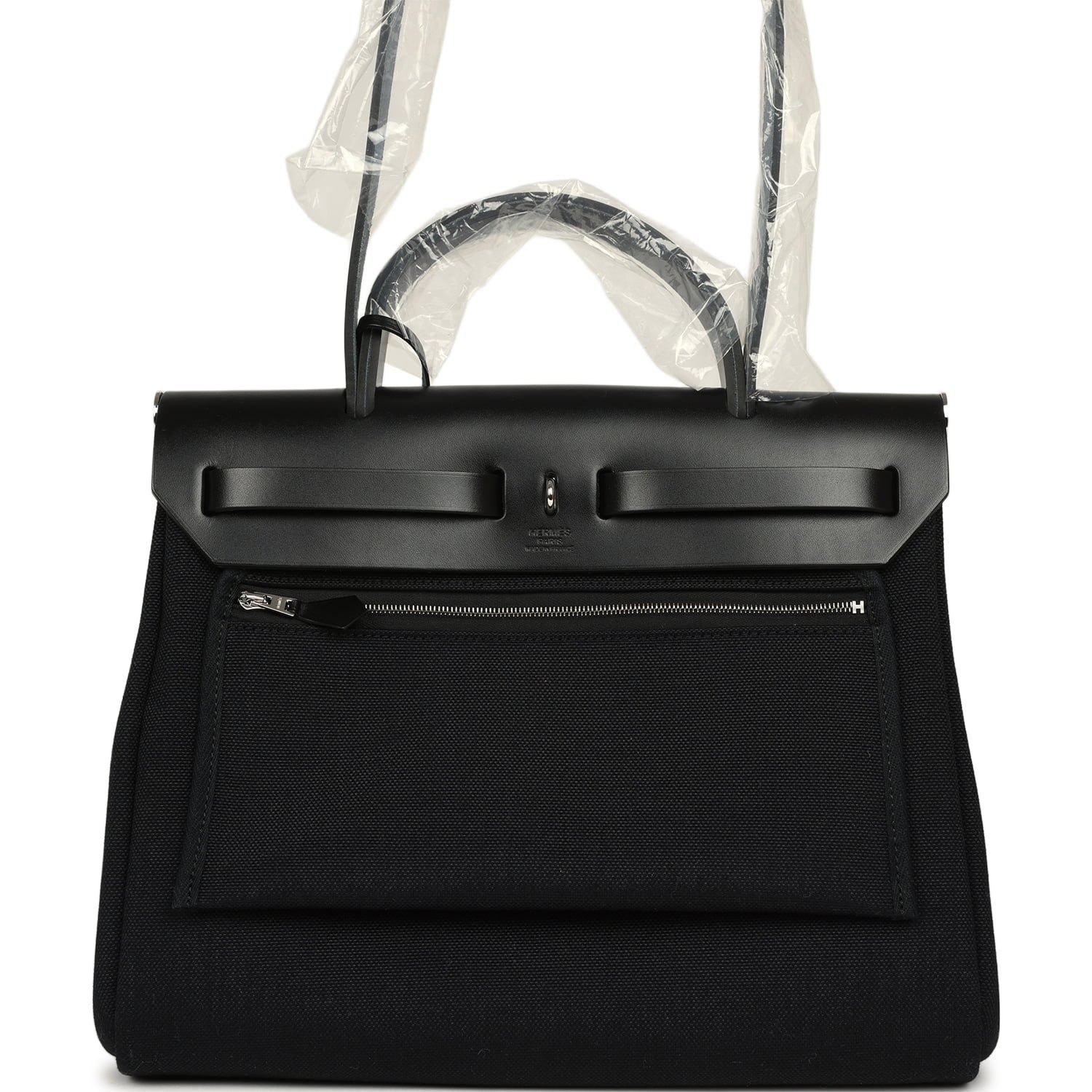 Hermes Herbag Zip 31 PM Black Military Canvas & Vache Hunter Palladium Hardware - Image 4