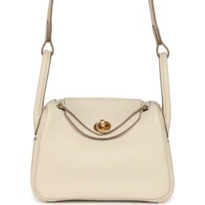 Hermes Mini Lindy II Craie Clemence Gold Hardware