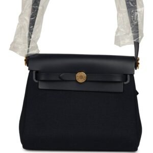 Hermes Herbag Zip 20 Mini Bleu Indigo Toile Militaire Canvas, Vache Hunter Gold Hardware